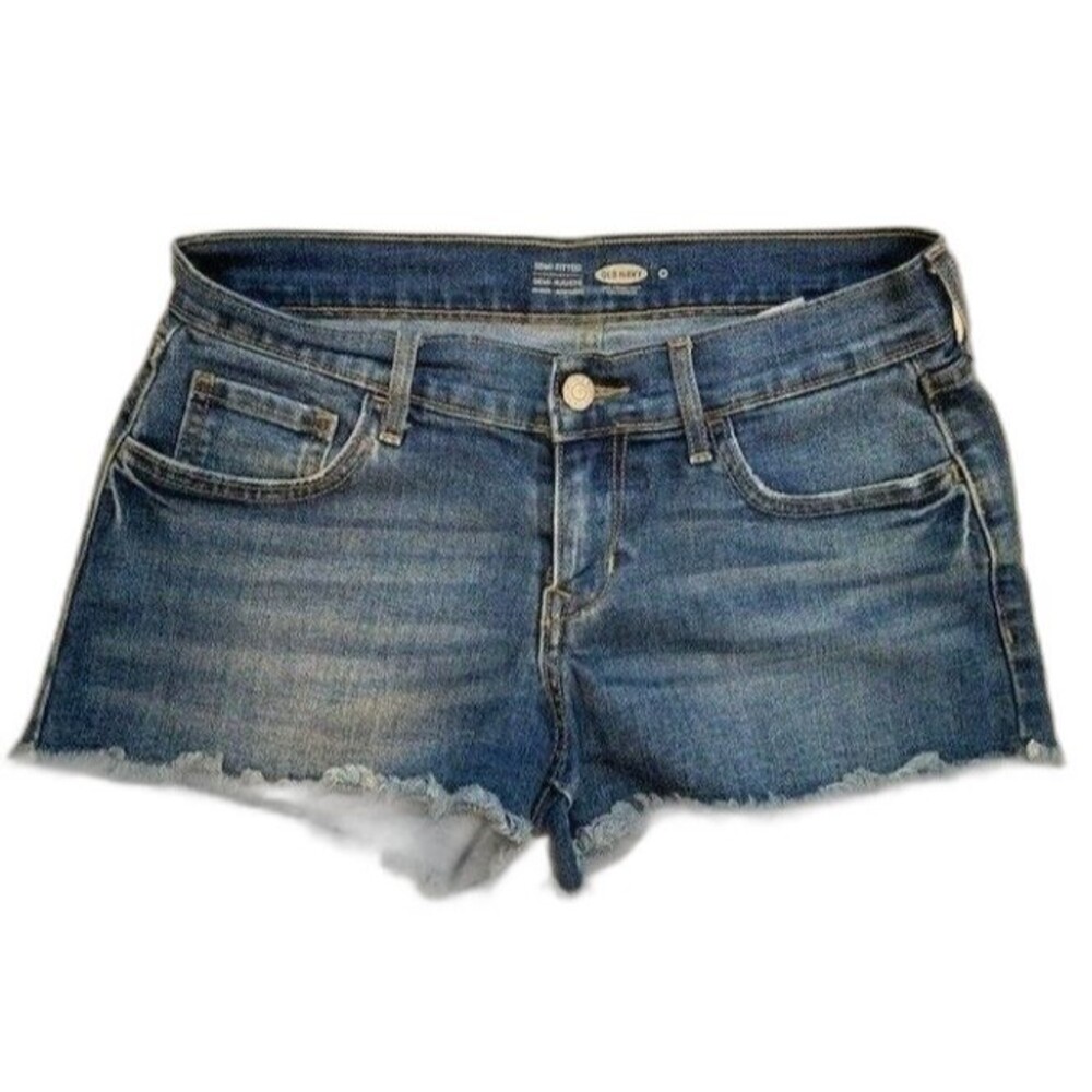 Old Navy Size 0 Womens Shorts Raw Hem Semi Fitted Stretch Medium Wash Low Rise